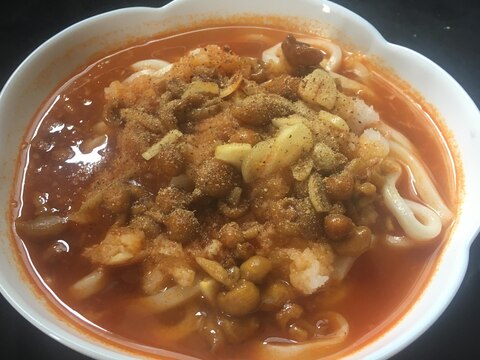 なめこ、にんにく、おろしカレーうどん